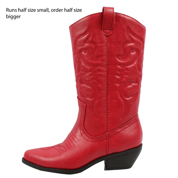 Size 7.5 Red cowboy knee high pull on boot - Picture 3 of 8